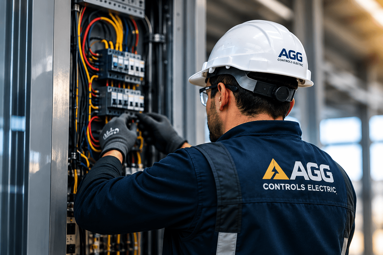 Electrician working on panel